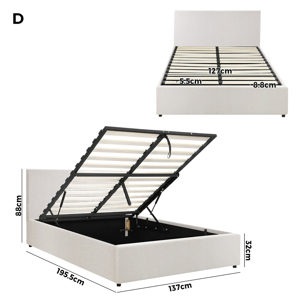 Double Bed Frame Gas Lift Storage Base White