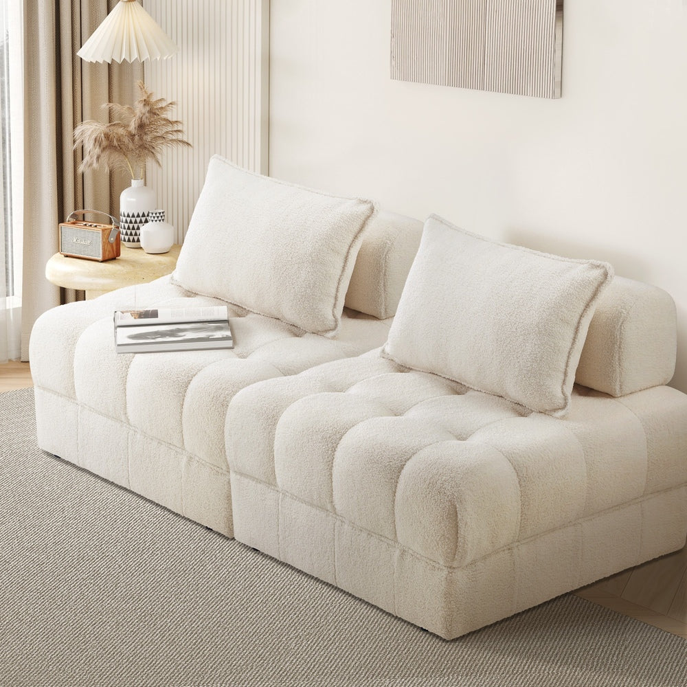 2 Seater Boucle Modular Armless Sofa Lounge Chair White