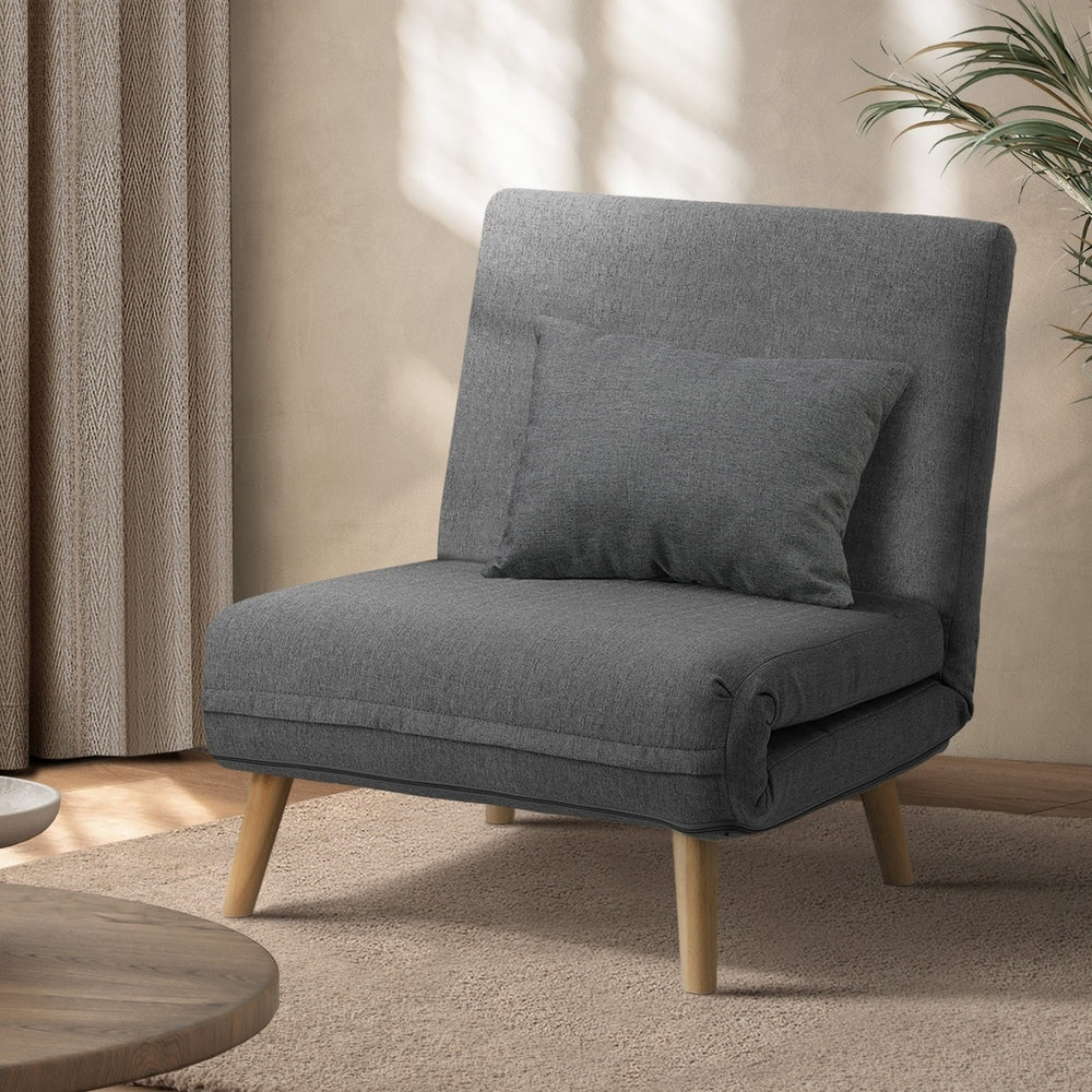 Grey Linen Fabric Single Seat Lounge Sofa Bed