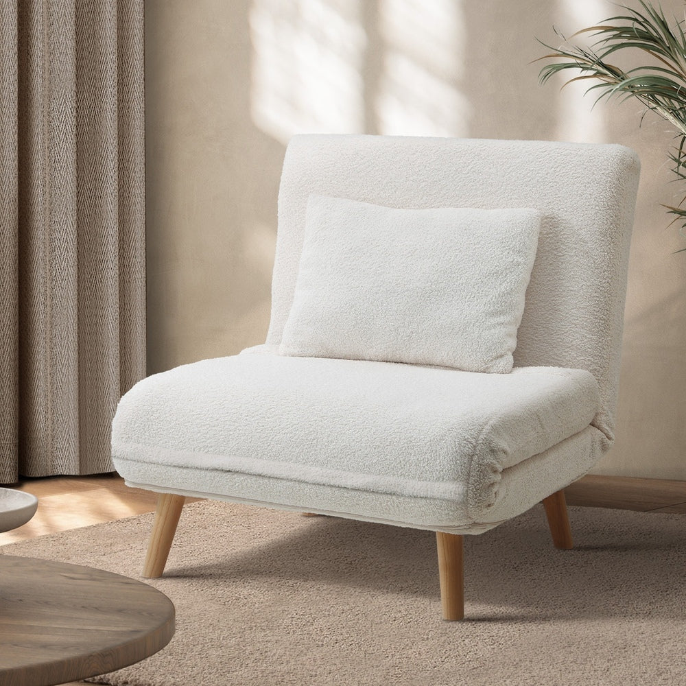 White Sherpa Fabric Single Seat Lounge Sofa Bed