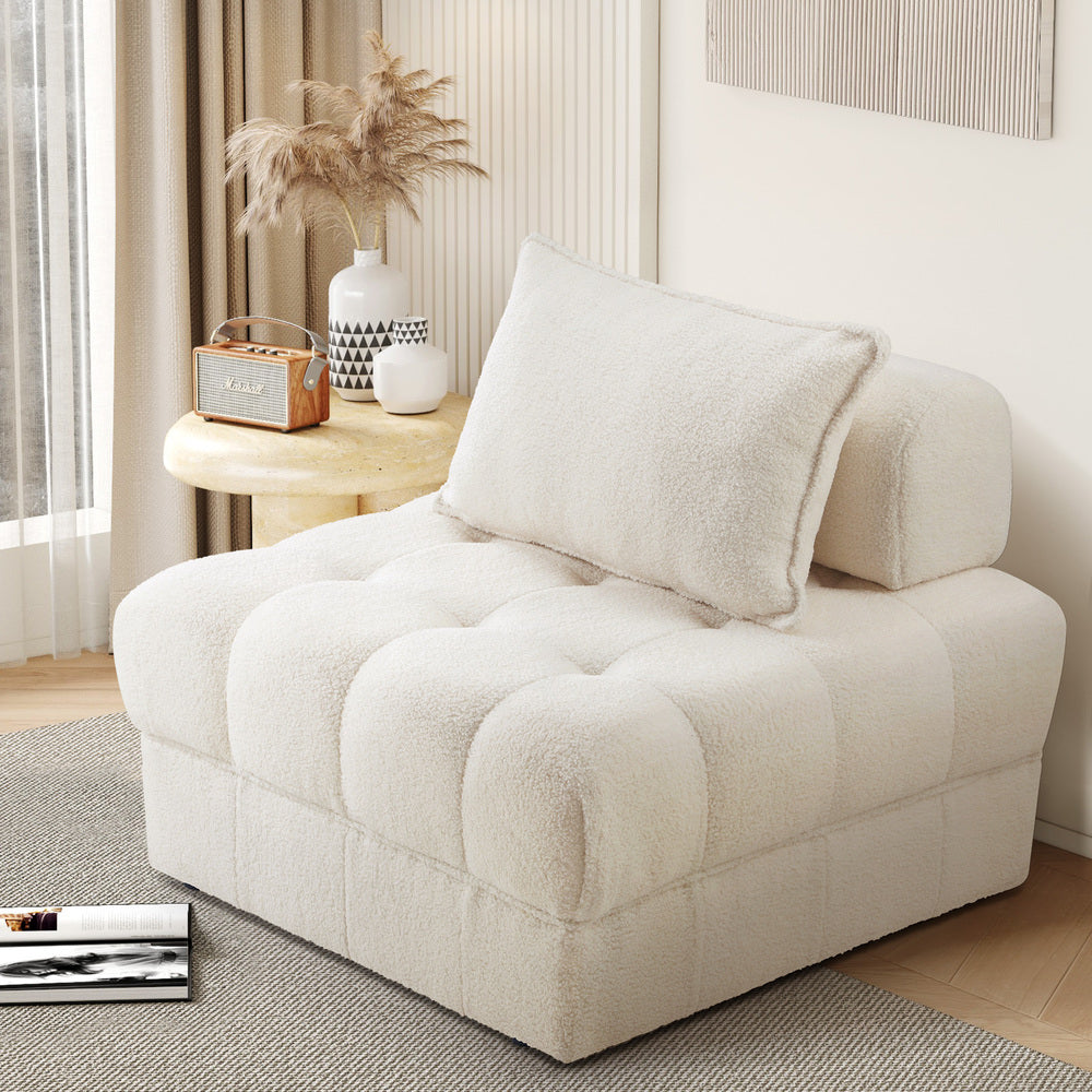 White Armless 1 Seater Boucle Modular Sofa Lounge Chair