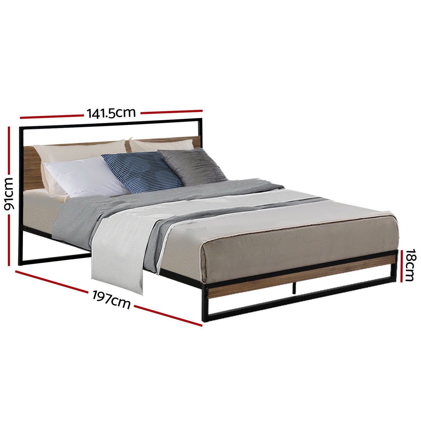 Artiss Dane Double Bed Frame - Industrial Metal & Wood Design - Deal Done
