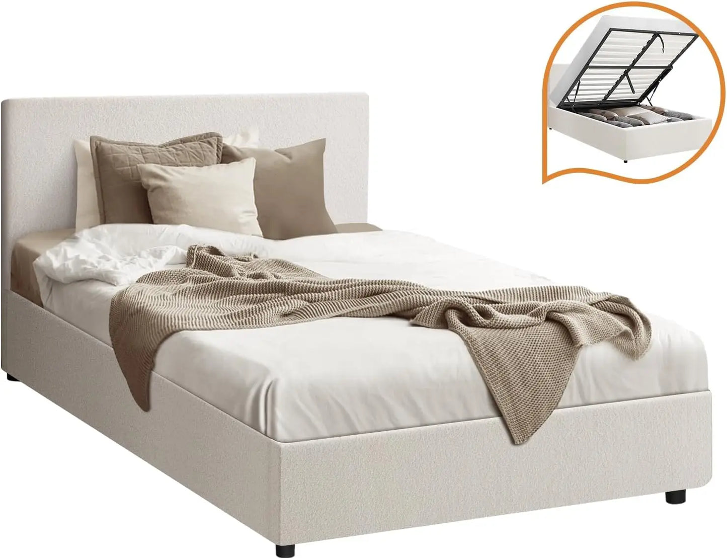 XMSJ King Single Bed Frame with Headboard - White Wooden Platform Base - Deal Done