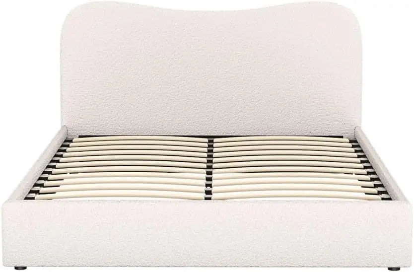 XMSJ DARA Queen Bed Frame - Boucle Upholstered Wooden Platform with Padded Headboard - Deal Done