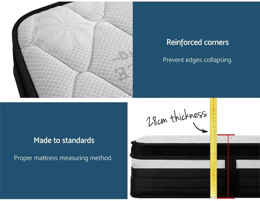 XMSJ King Single Mattress 28cm (8") - 7-Zone Pocket Spring System Innerspring Foam Breathable - Deal Done
