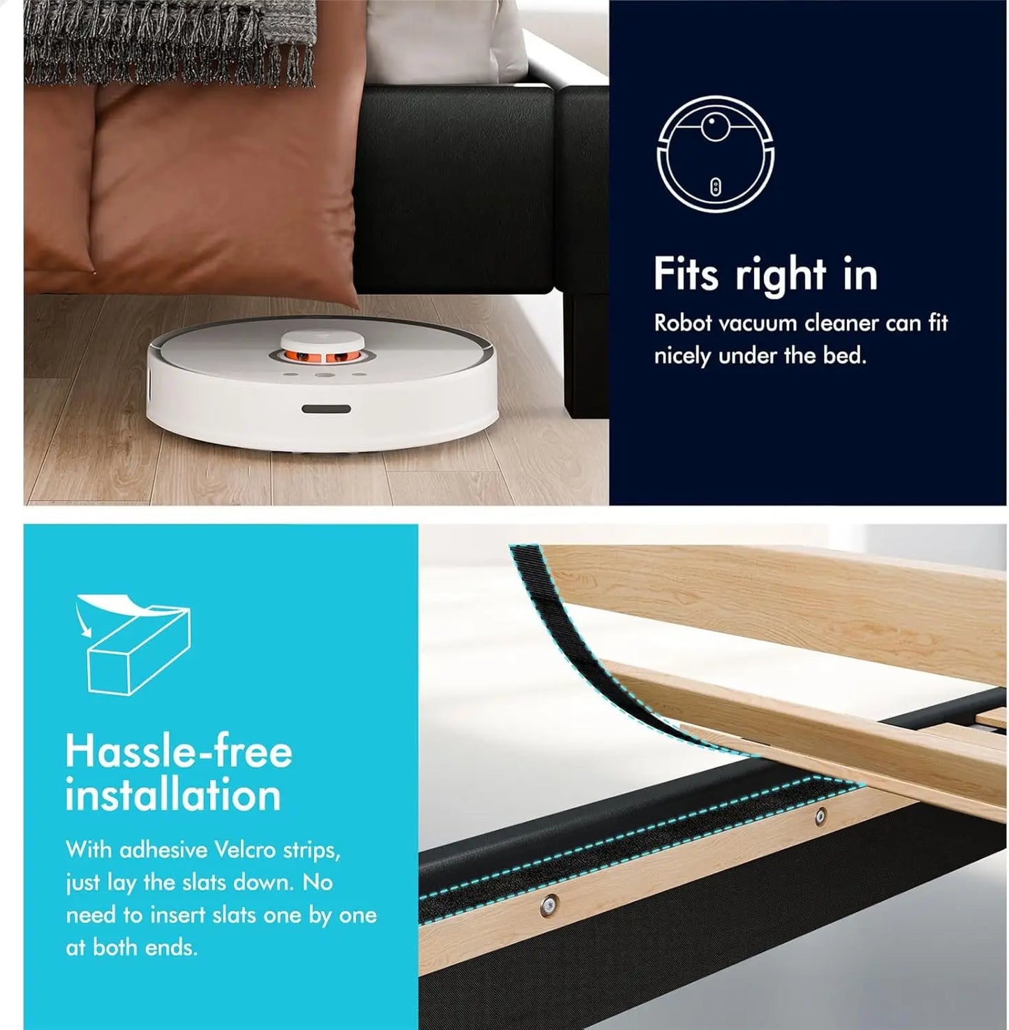 XMSJ Double Bed Frame with Headboard - PU Leather Upholstered Platform Foundation - Deal Done