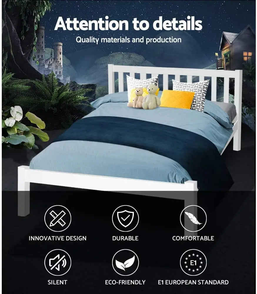 XMSJ Wooden Queen Bed Frame White - Platform Base 26cm Storage Space Timber Noise Free - Deal Done