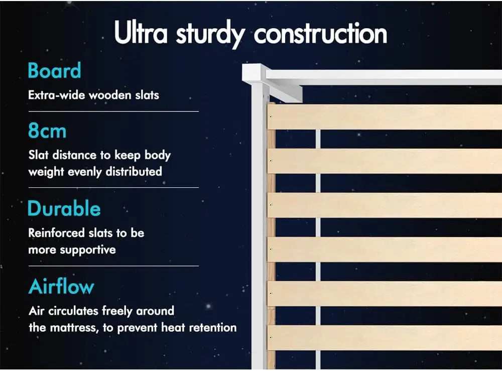 XMSJ Double Wooden Bed Base White - Pine Timber Slats Platform 1600mm - Deal Done