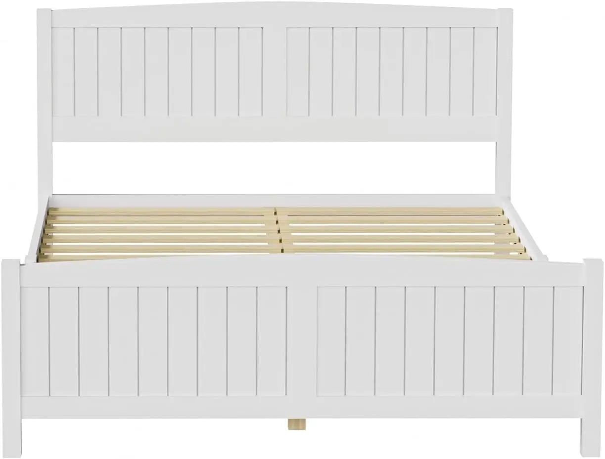 XMSJ Queen Bed Frame White Pine Wood - Platform Bed with Headboard & Footboard - Deal Done