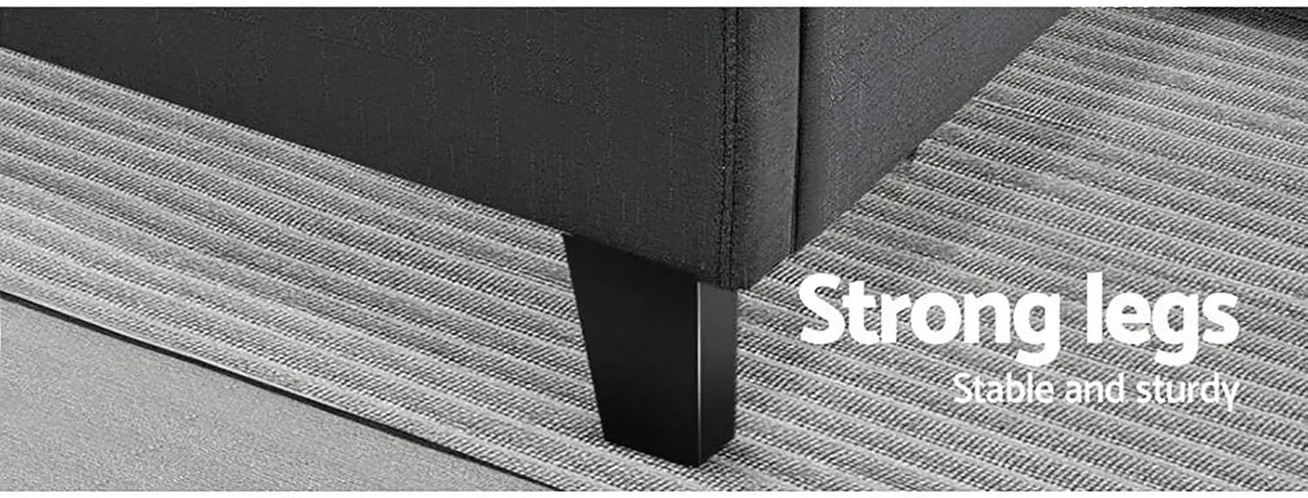 XMSJ Double Bed Frame Platform Checkered Headboard - Upholstered Charcoal Wooden Base - Deal Done