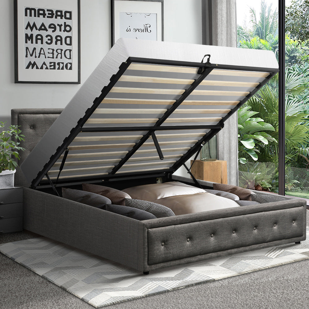 Double Bed Frame with Storage Space Gas Lift Grey