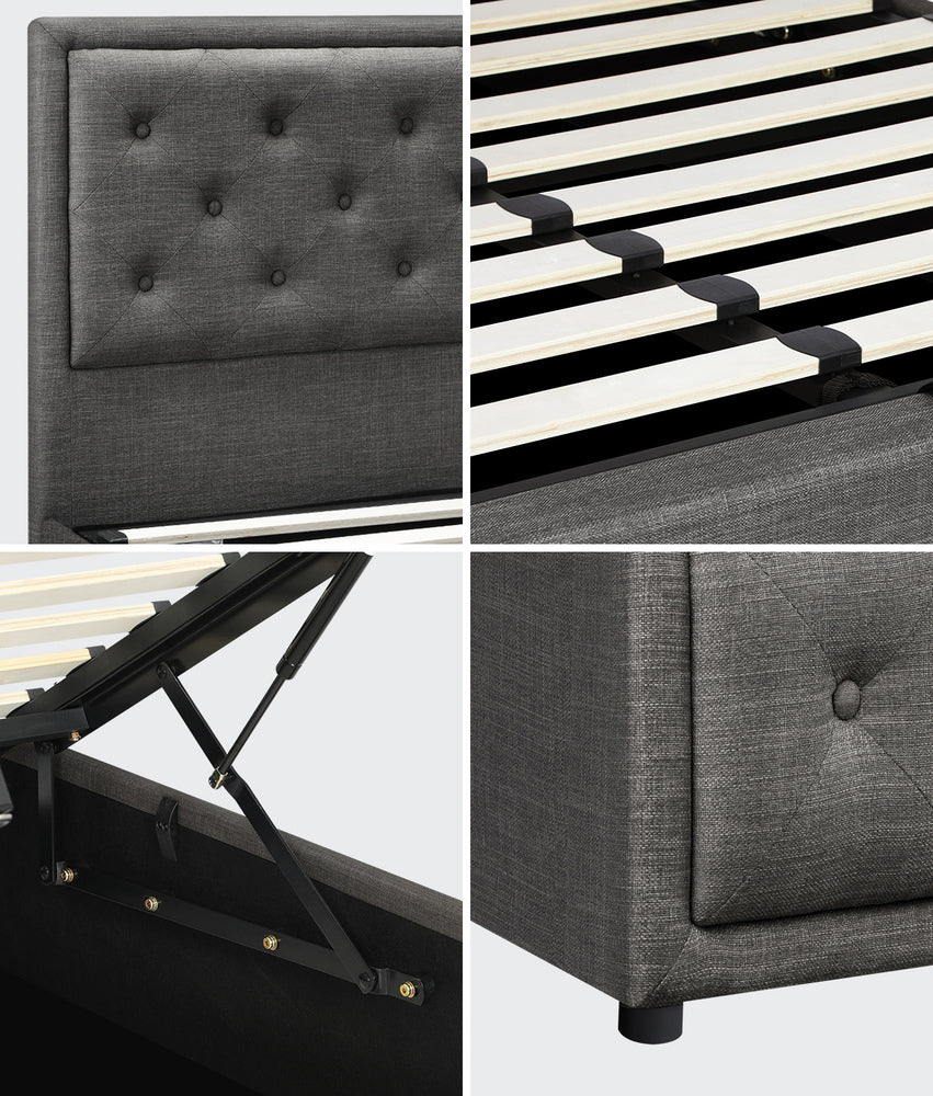 Double Bed Frame with Storage Space Gas Lift Grey