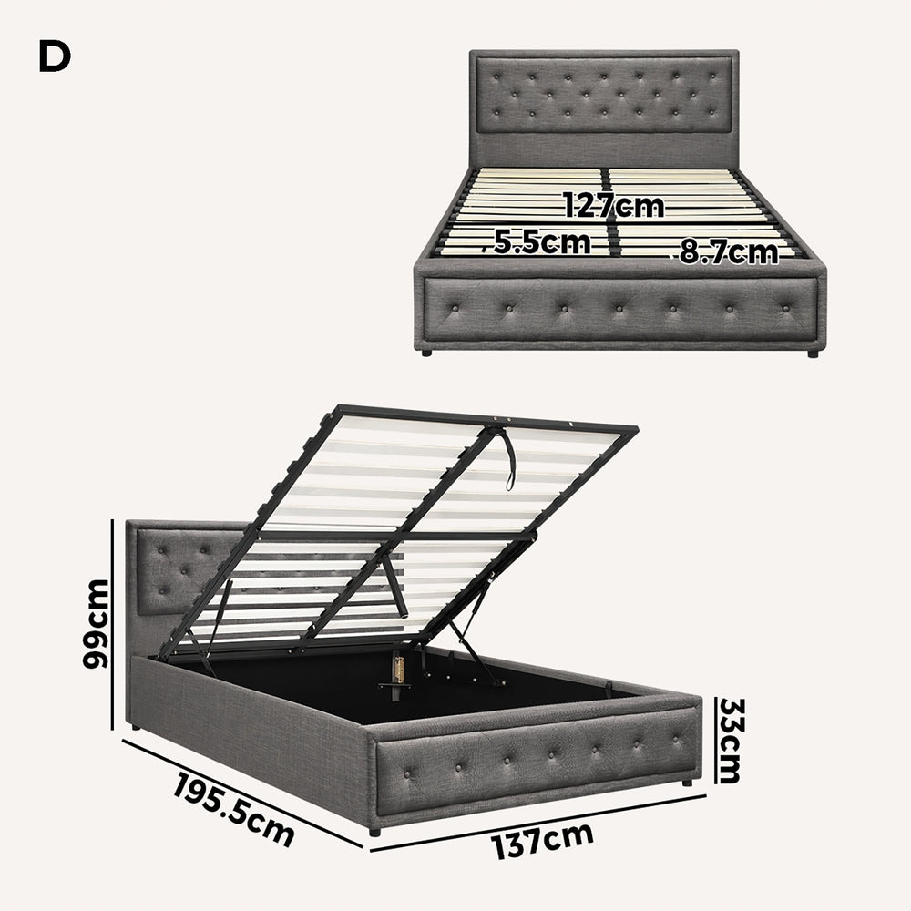 Double Bed Frame with Storage Space Gas Lift Grey
