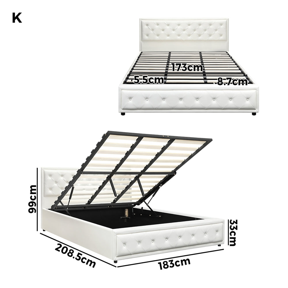 King Bed Frame with Storage Space Gas Lift White