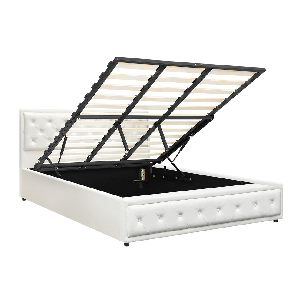 King Bed Frame with Storage Space Gas Lift White