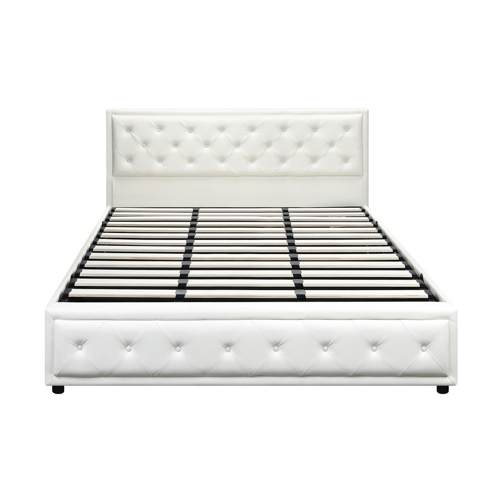 King Bed Frame with Storage Space Gas Lift White