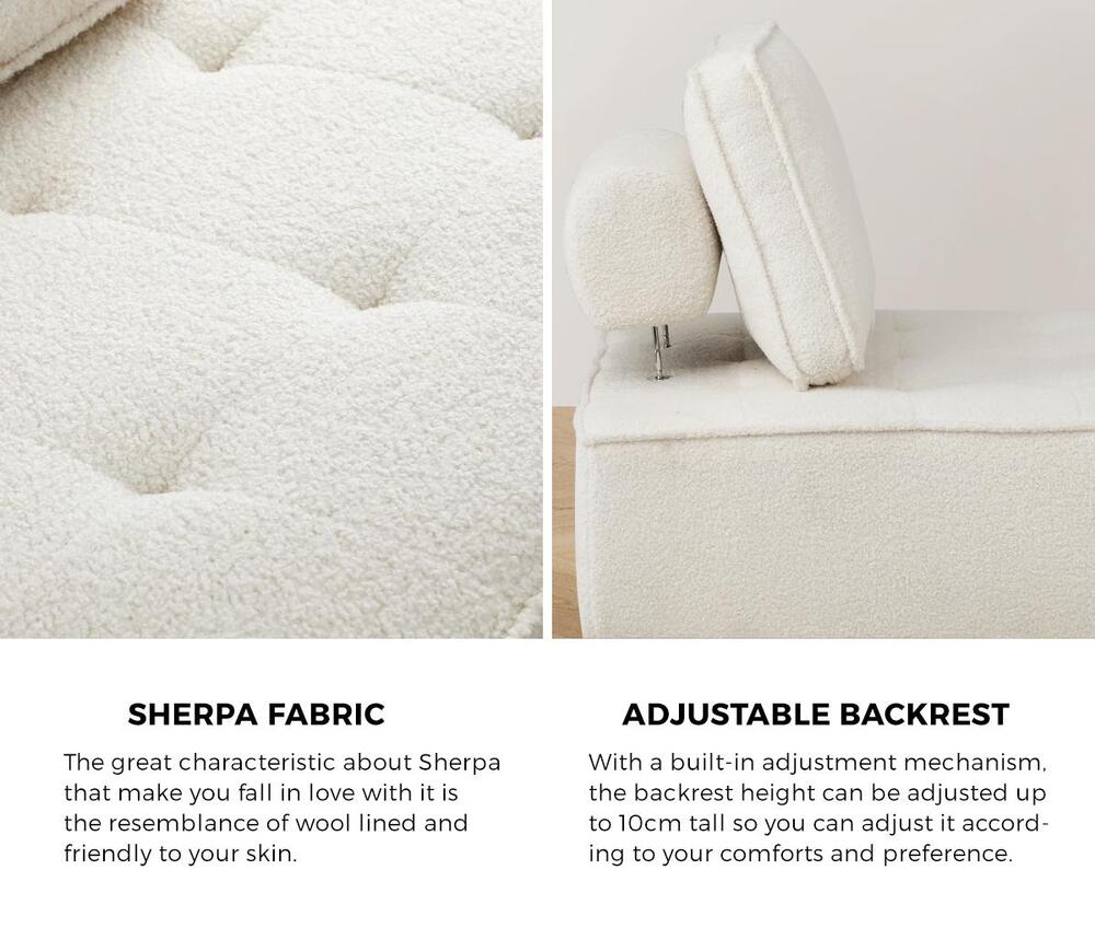 2 Pieces Modular Armless Sofa in White Sherpa