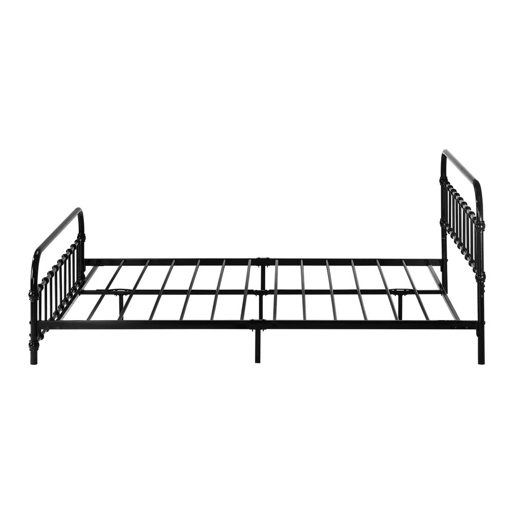 Double Size Metal Bed Frame with Railing Style Black