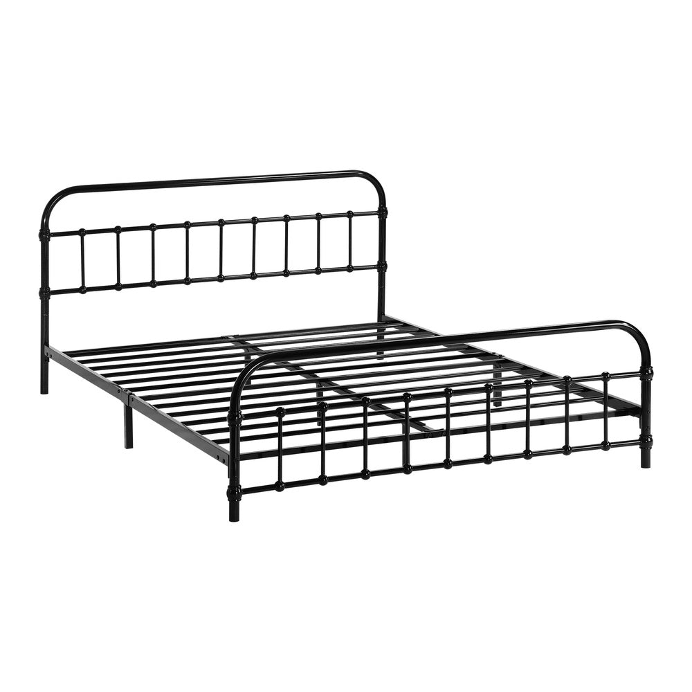 Double Size Metal Bed Frame with Railing Style Black