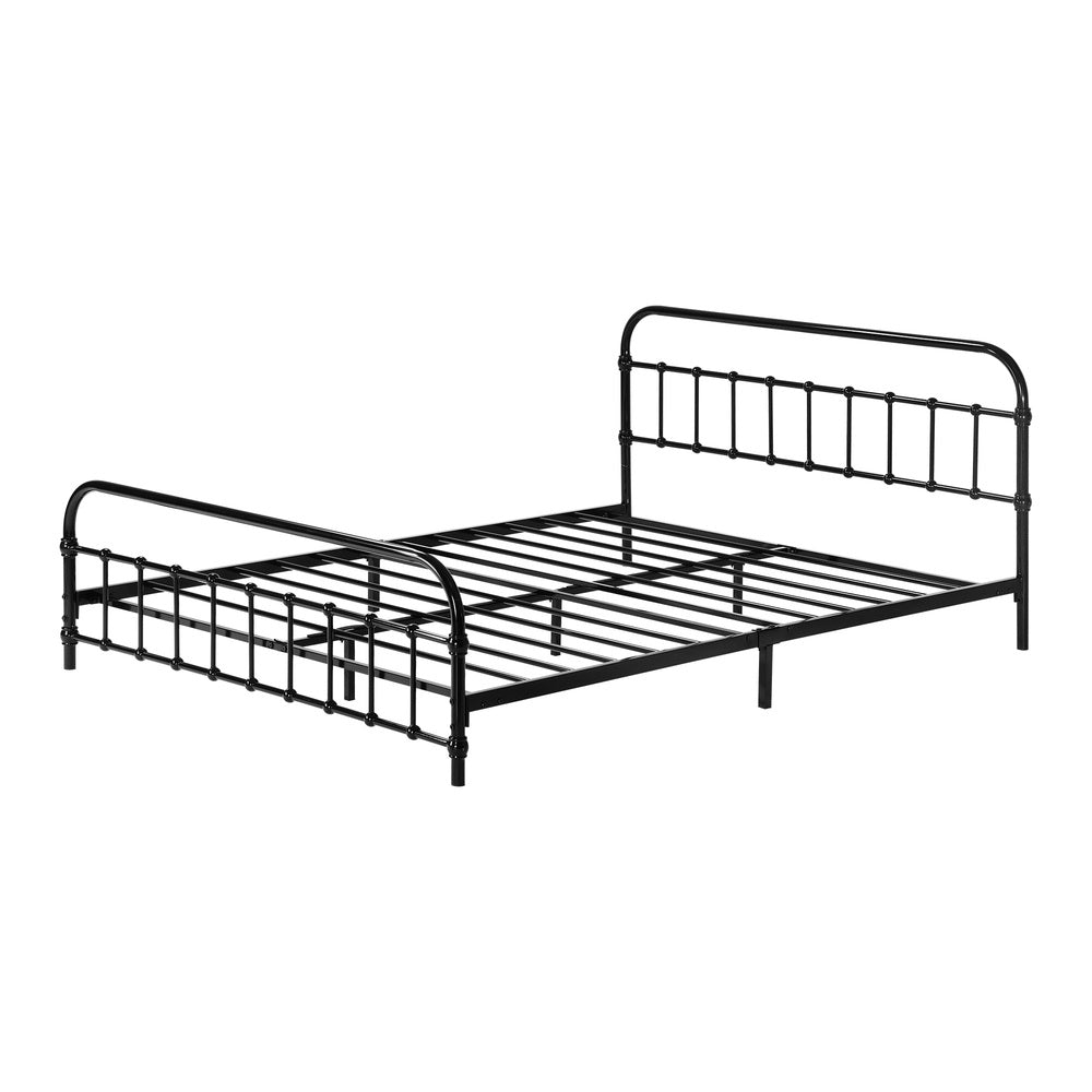 Double Size Metal Bed Frame with Railing Style Black
