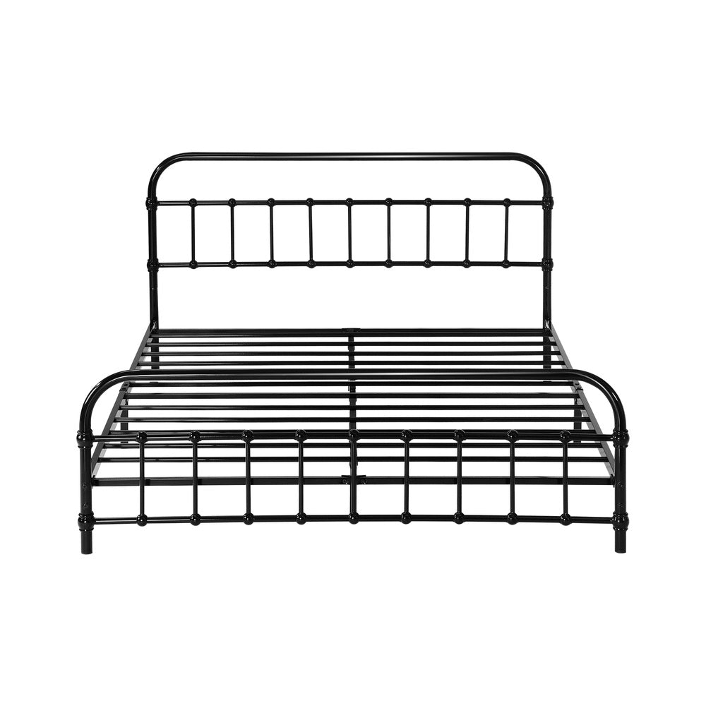 Double Size Metal Bed Frame with Railing Style Black
