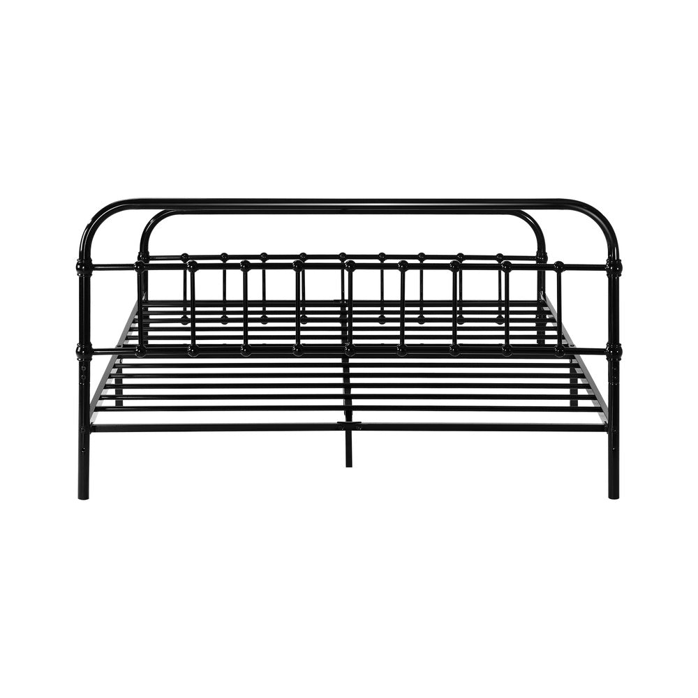 Double Size Metal Bed Frame with Railing Style Black