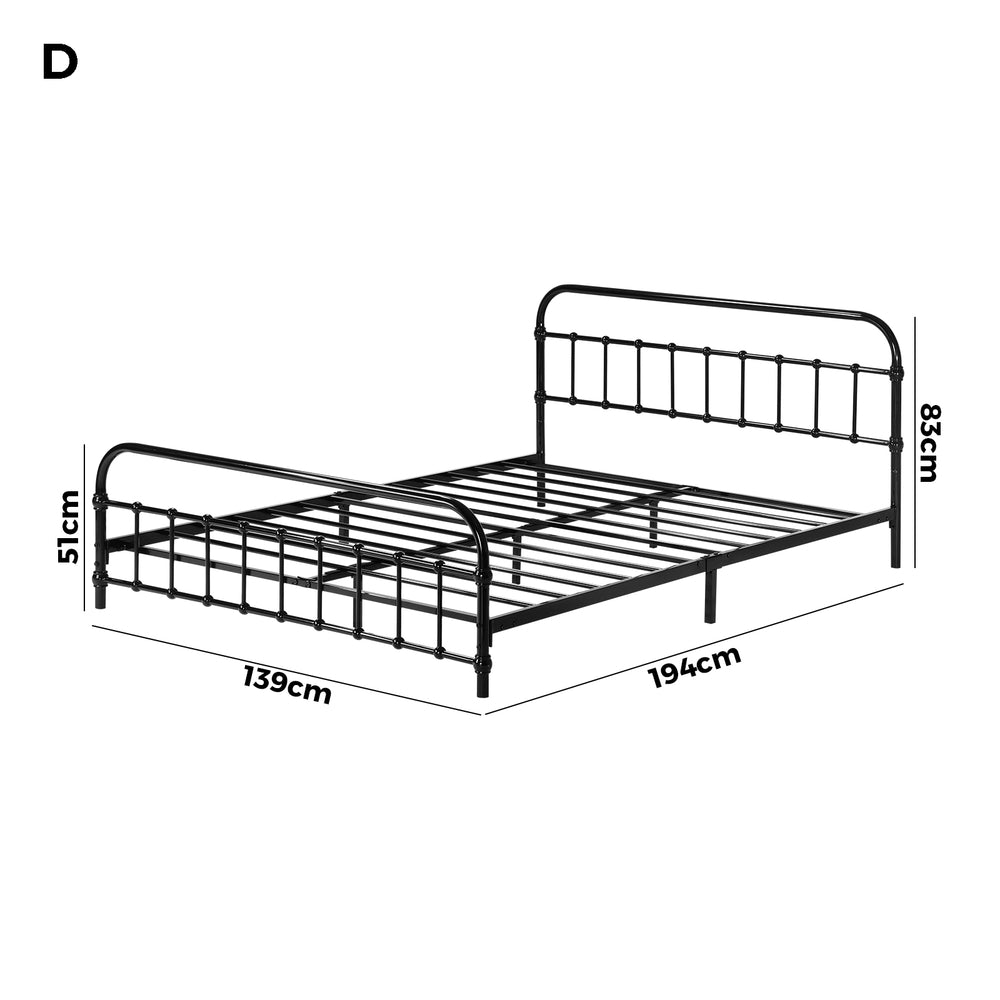 Double Size Metal Bed Frame with Railing Style Black