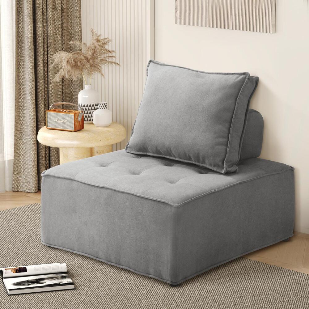 Modular Armless Sofa with Adjustable Backrest Grey