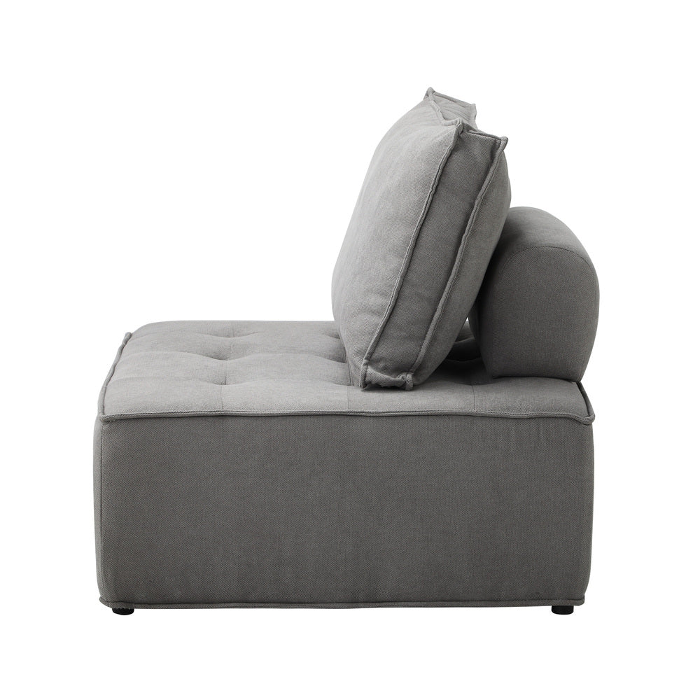 Modular Armless Sofa with Adjustable Backrest Grey