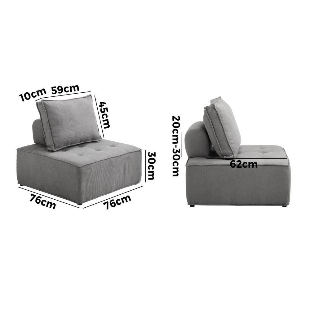 Modular Armless Sofa with Adjustable Backrest Grey