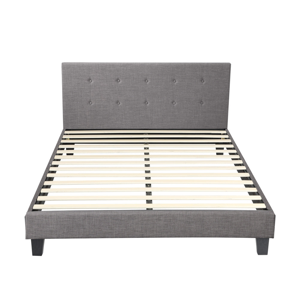 Queen Bed Frame Wooden Fabric Grey