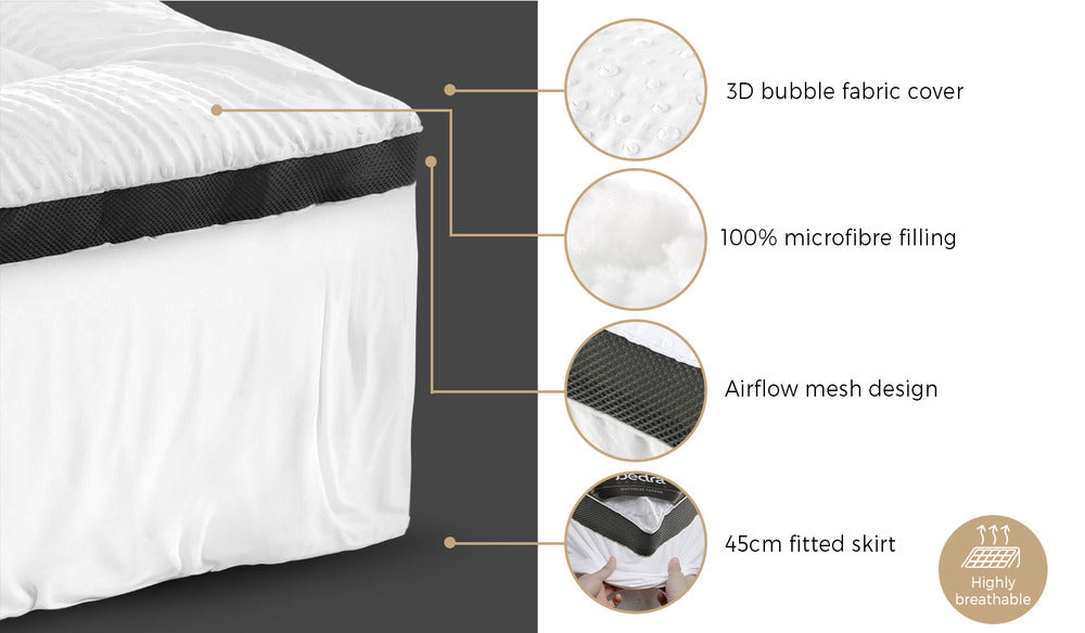 King Single Mattress Topper Pillowtop Airflow Mesh 5cm