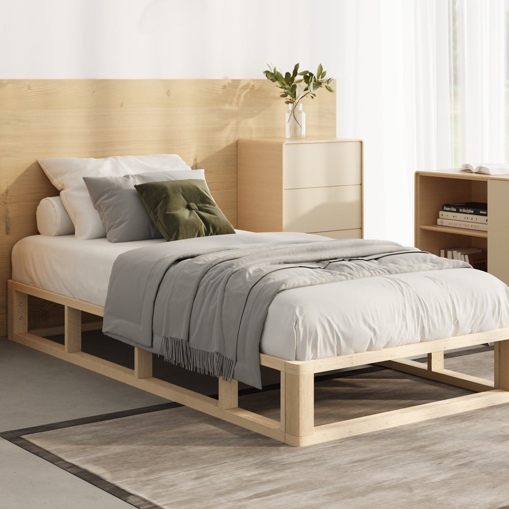 Single Size Wooden Bed Frame with Open Slatted Base