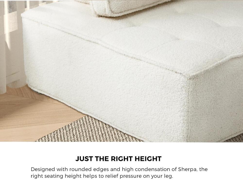 Modular Armless Sofa in White Sherpa