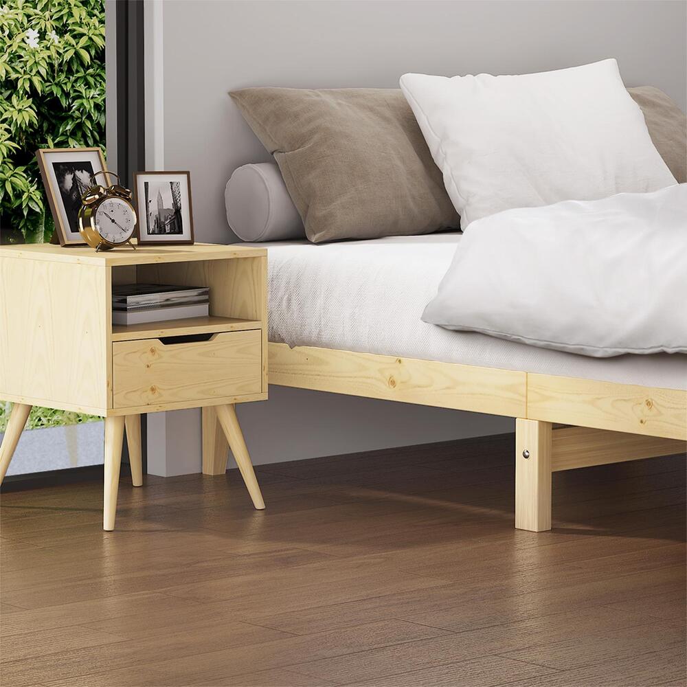 Queen Size Bed Frame Pine Wood Bed Base