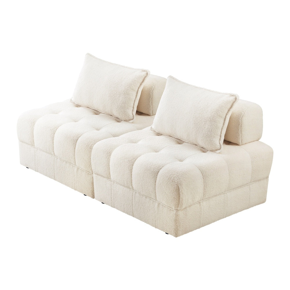 2 Seater Boucle Modular Armless Sofa Lounge Chair White