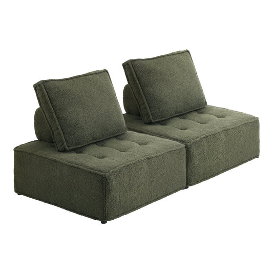 2PCS Modular Armless Sofa Lounge Chairs Sherpa Green