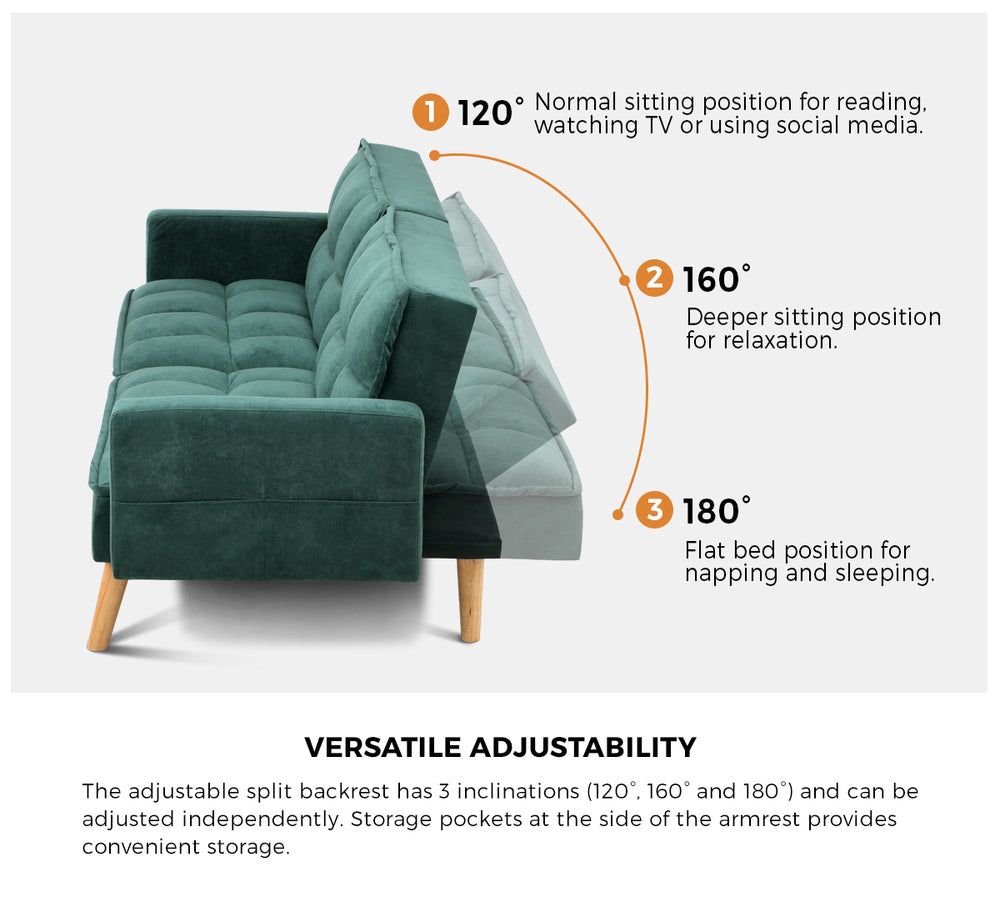 3-Seater Velvet Sofa Bed Green