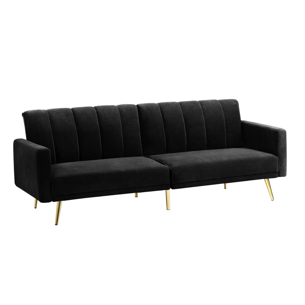 Velvet 3-Seater Sofa Bed Black