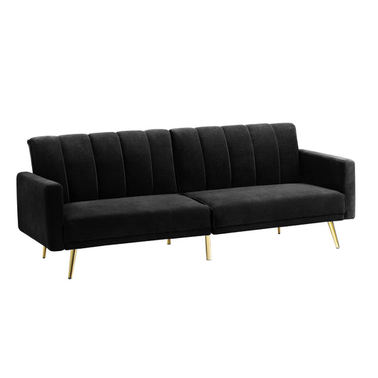Velvet 3-Seater Sofa Bed Black