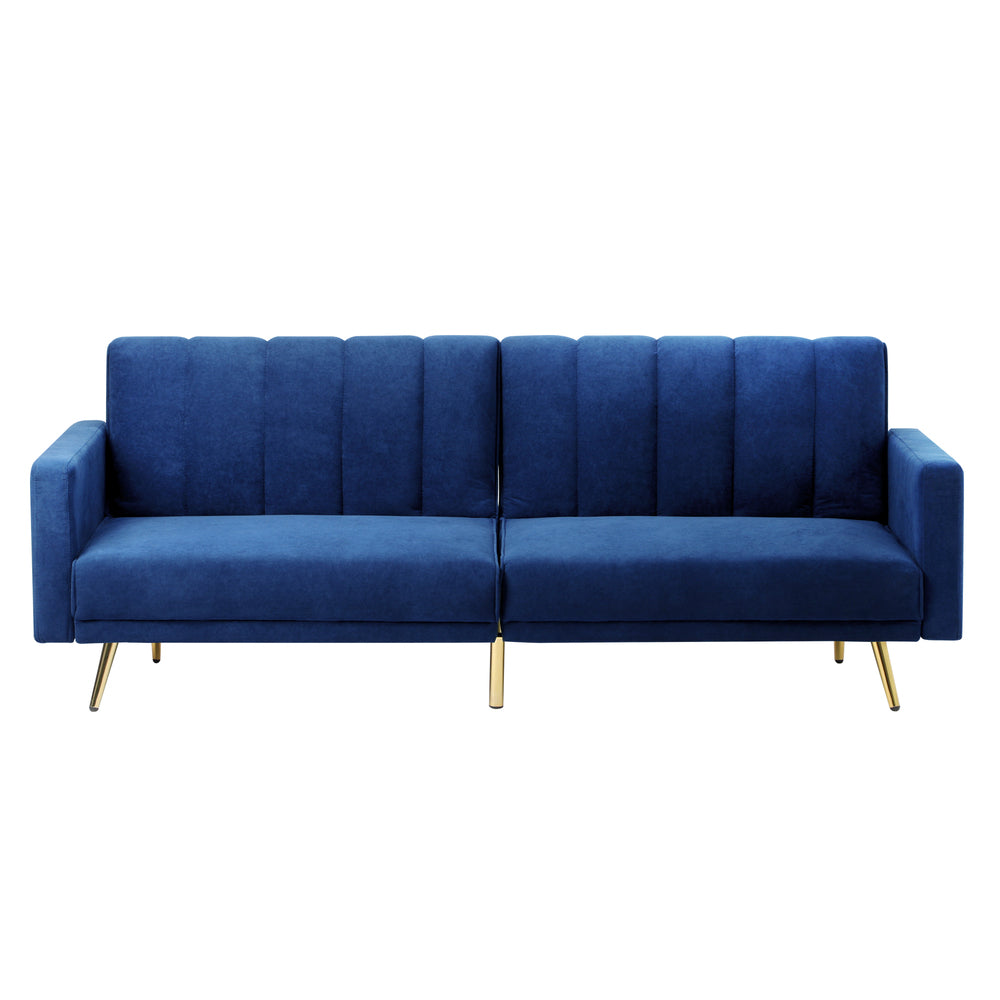 Velvet 3-Seater Sofa Bed Blue