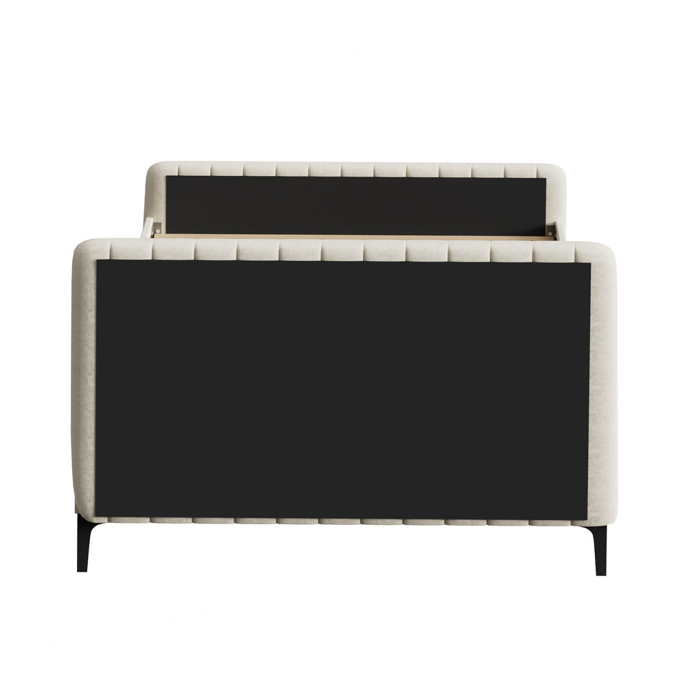 Double Bed Frame Velvet Fabric Beige