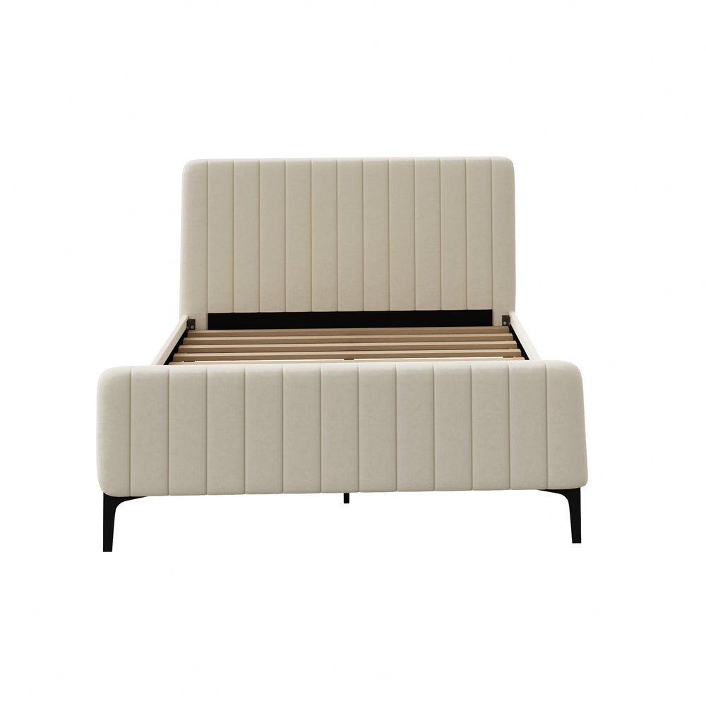 Double Bed Frame Velvet Fabric Beige