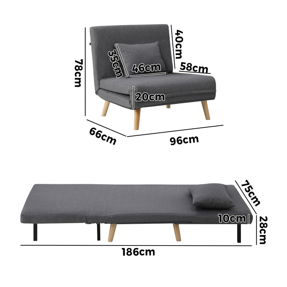 Grey Linen Fabric Single Seat Lounge Sofa Bed