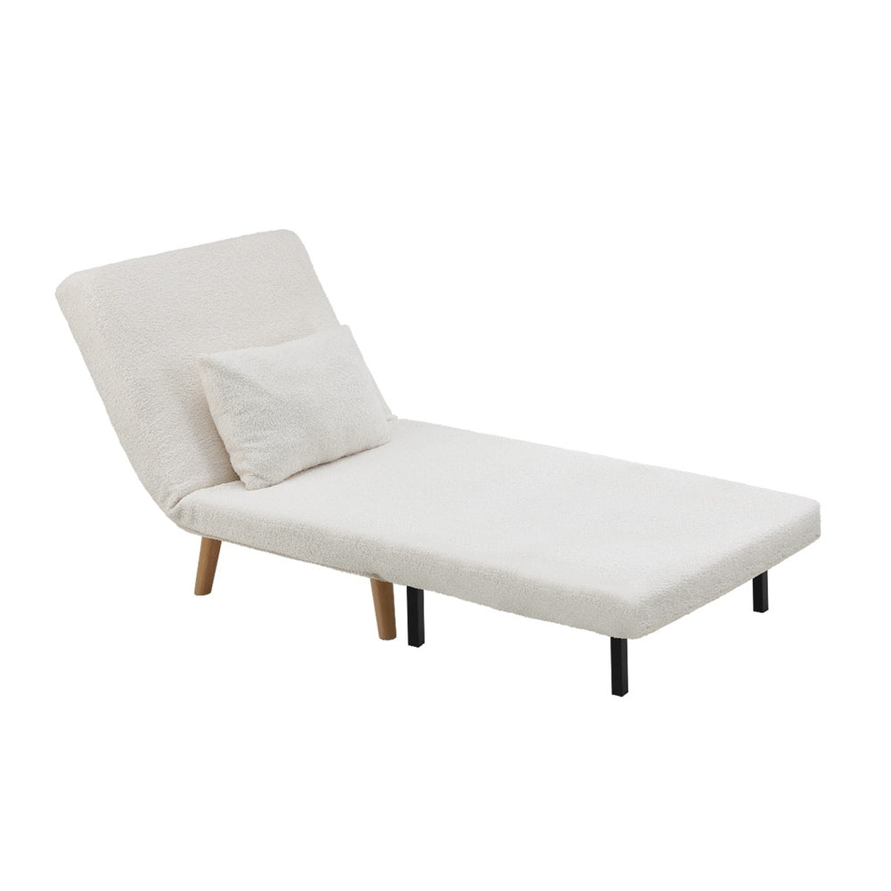 White Sherpa Fabric Single Seat Lounge Sofa Bed