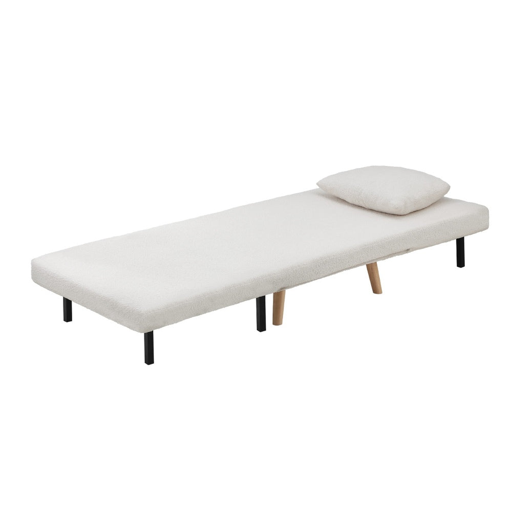 White Sherpa Fabric Single Seat Lounge Sofa Bed