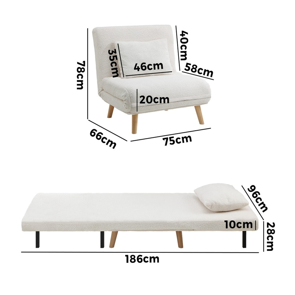 White Sherpa Fabric Single Seat Lounge Sofa Bed