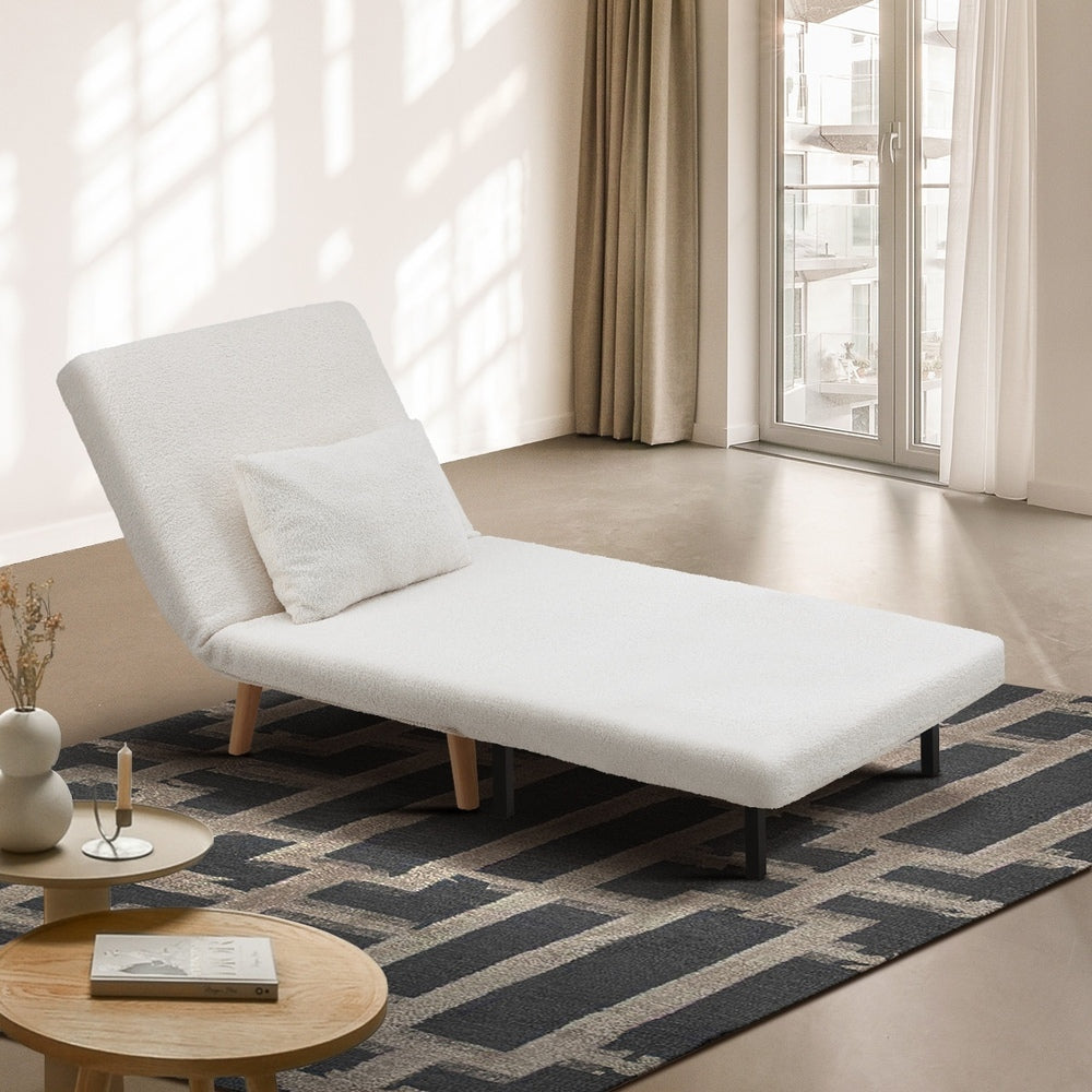 White Sherpa Fabric Single Seat Lounge Sofa Bed
