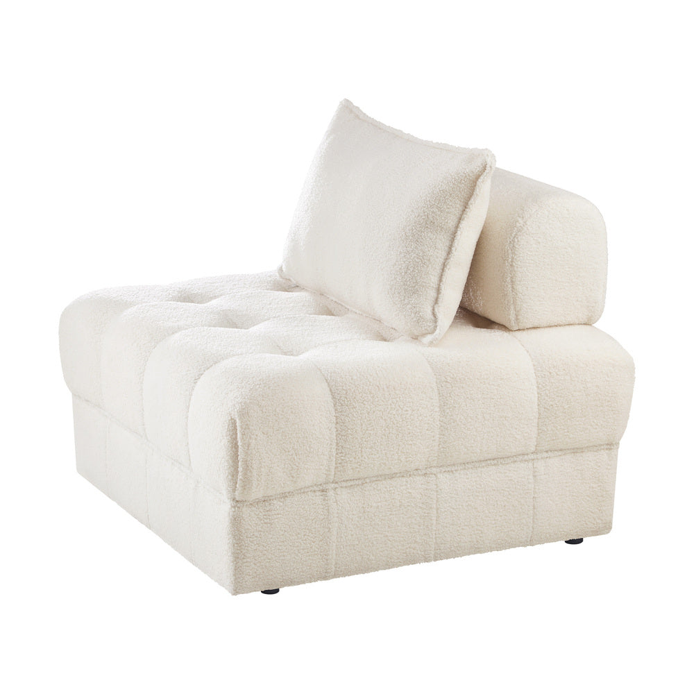 White Armless 1 Seater Boucle Modular Sofa Lounge Chair