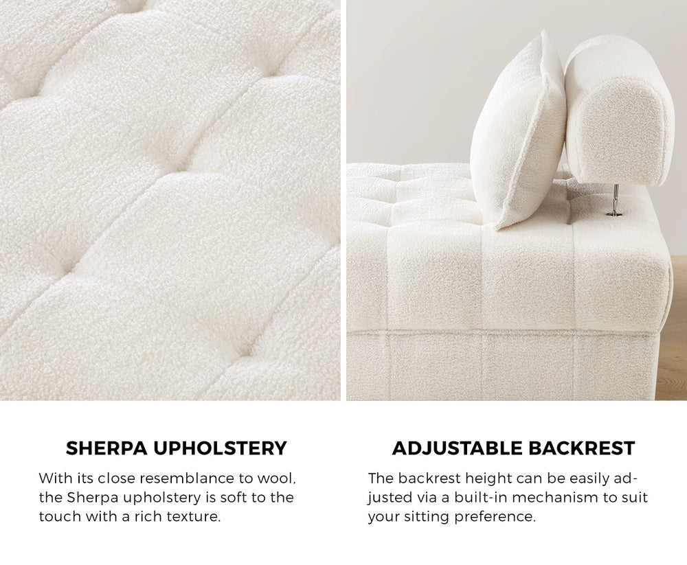 White Armless 1 Seater Boucle Modular Sofa Lounge Chair